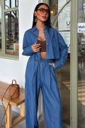 Denim Gömlek Plazzo Pantolon Takım 10163-08 resmi